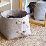 Large storage bin with leather details - Medium Grey