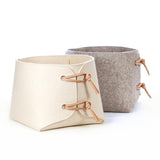 Large storage bin with leather details - Medium Grey