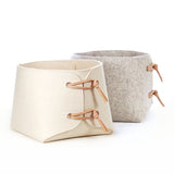 Large storage bin with leather details - Light Grey