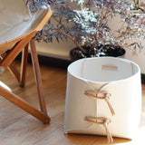 Felt bin with leather details – white storage basket with toggles