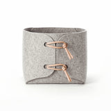 Large storage bin with leather details - Medium Grey