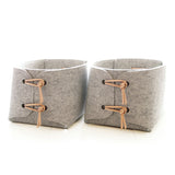 Large storage bin with leather details - Medium Grey