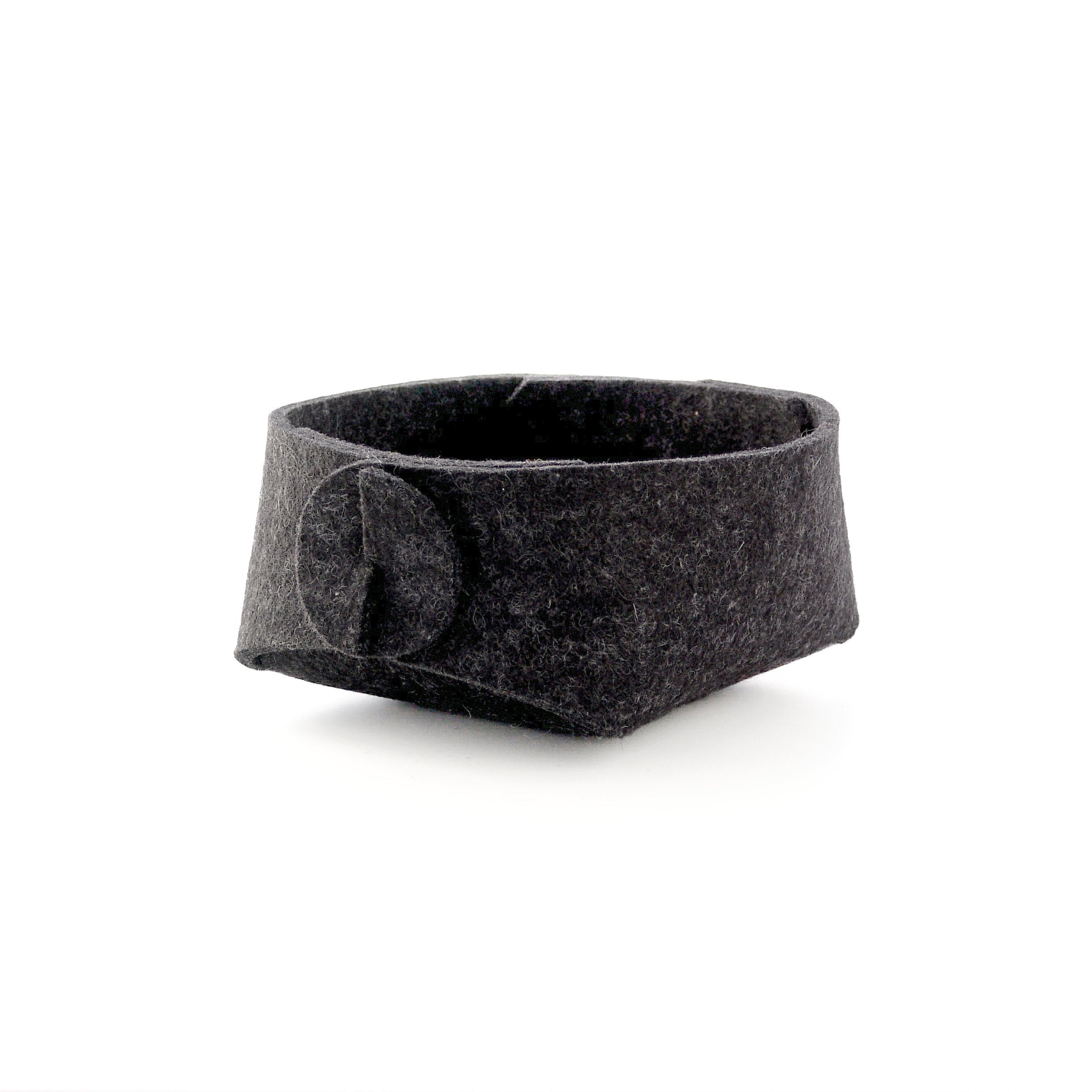 Small charcoal felt organizer with circle closure on front