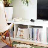 Sturdy felt bin with leather details – white storage basket with toggles